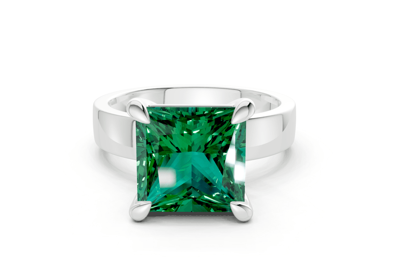 Cascade Emerald Gemstone Solitaire Princess Cut 4mm Engagement Ring - Ring Premier