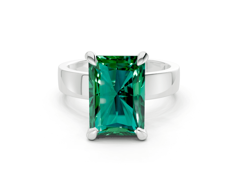 Cascade Emerald Gemstone Solitaire Radiant Cut 4mm Engagement Ring - Ring Premier
