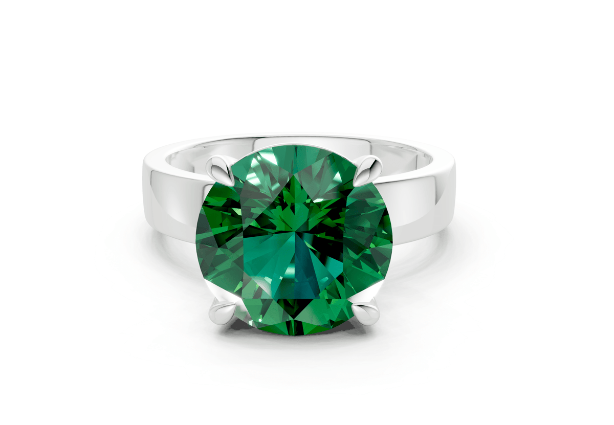 Cascade Emerald Gemstone Solitaire Round Cut 4mm Engagement Ring