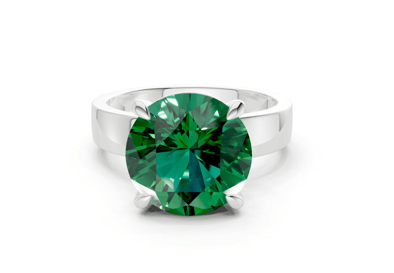Cascade Emerald Gemstone Solitaire Round Cut 4mm Engagement Ring - Ring Premier