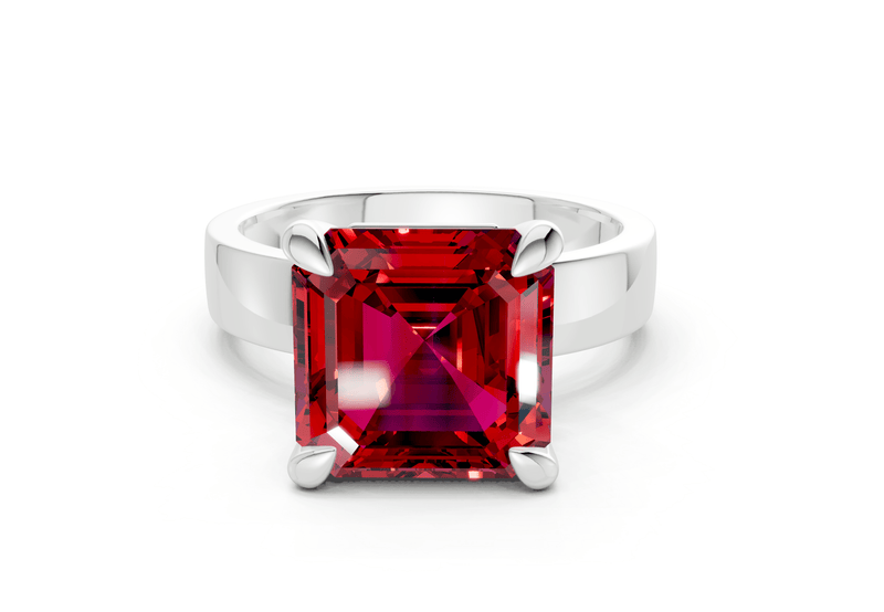 Cascade Ruby Gemstone Solitaire Asscher Cut 4mm Engagement Ring - Ring Premier