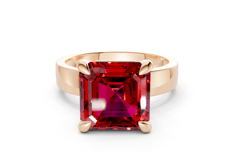 Cascade Ruby Gemstone Solitaire Asscher Cut 4mm Engagement Ring - Ring Premier