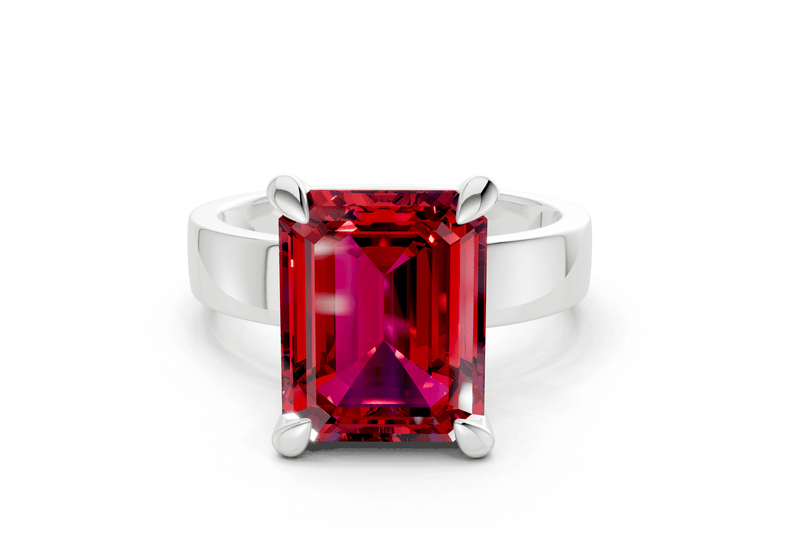 Cascade Ruby Gemstone Solitaire Emerald Cut 4mm Engagement Ring - Ring Premier