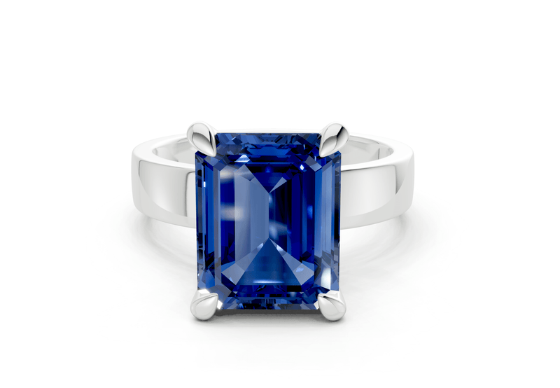 Cascade Sapphire Gemstone Solitaire Emerald Cut 4mm Engagement Ring - Ring Premier