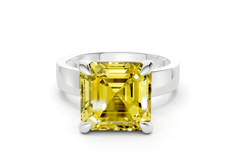 Cascade Yellow Diamond Solitaire Asscher Cut 4mm Engagement Ring - Ring Premier