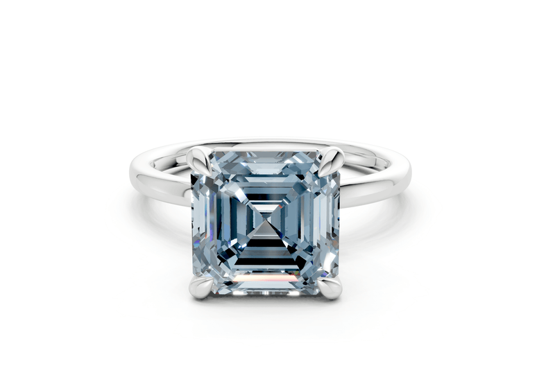 Clementine Blue Diamond Solitaire Asscher Cut 1.8mm Engagement Ring - Ring Premier