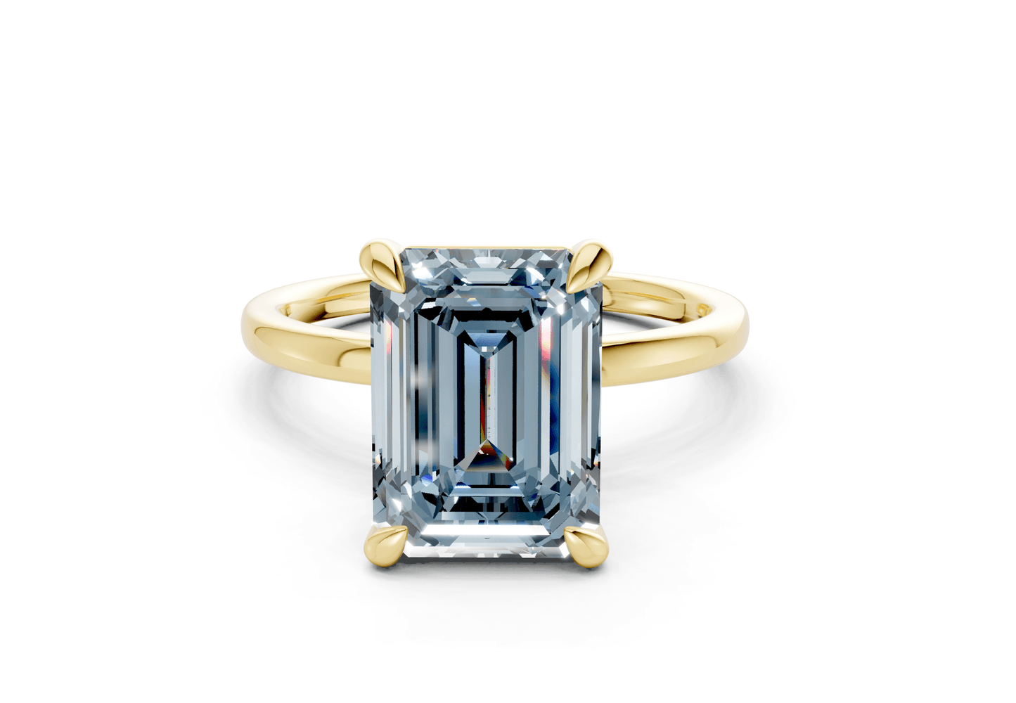 Clementine Blue Diamond Solitaire Emerald Cut 1.8mm Engagement Ring - Ring Premier