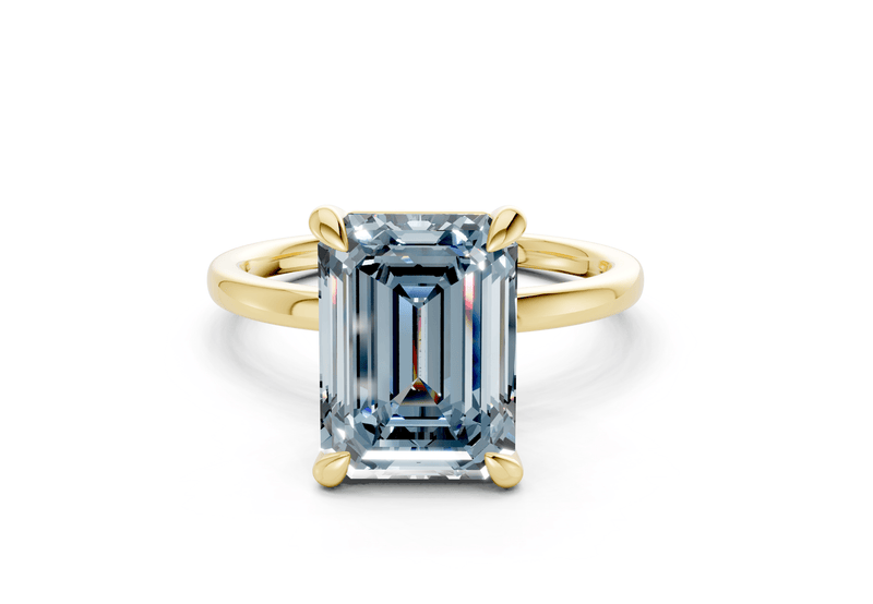 Clementine Blue Diamond Solitaire Emerald Cut 1.8mm Engagement Ring