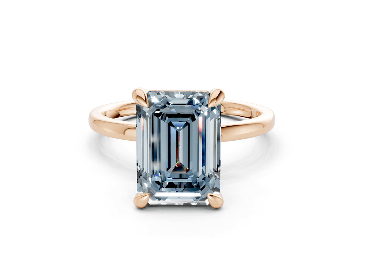 Clementine Blue Diamond Solitaire Emerald Cut 1.8mm Engagement Ring