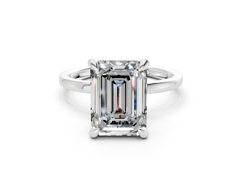 Clementine Diamond Solitaire Emerald Cut 1.8mm Engagement Ring - Ring Premier