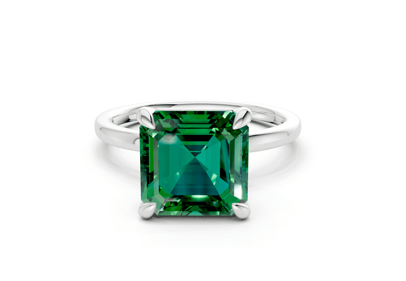 Clementine Emerald Gemstone Solitaire Asscher Cut 1.8mm Engagement Ring - Ring Premier
