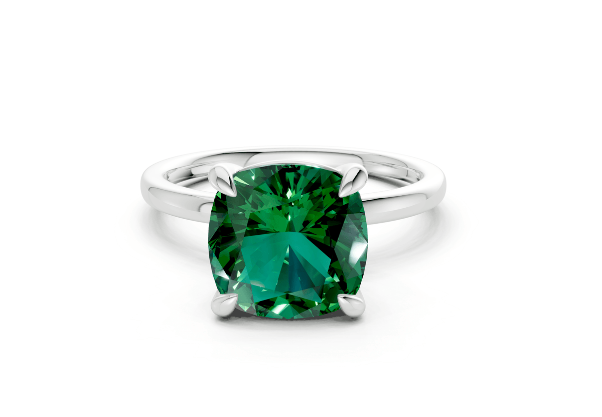 Clementine Emerald Gemstone Solitaire Cushion Squareuare Cut 1.8mm Engagement Ring