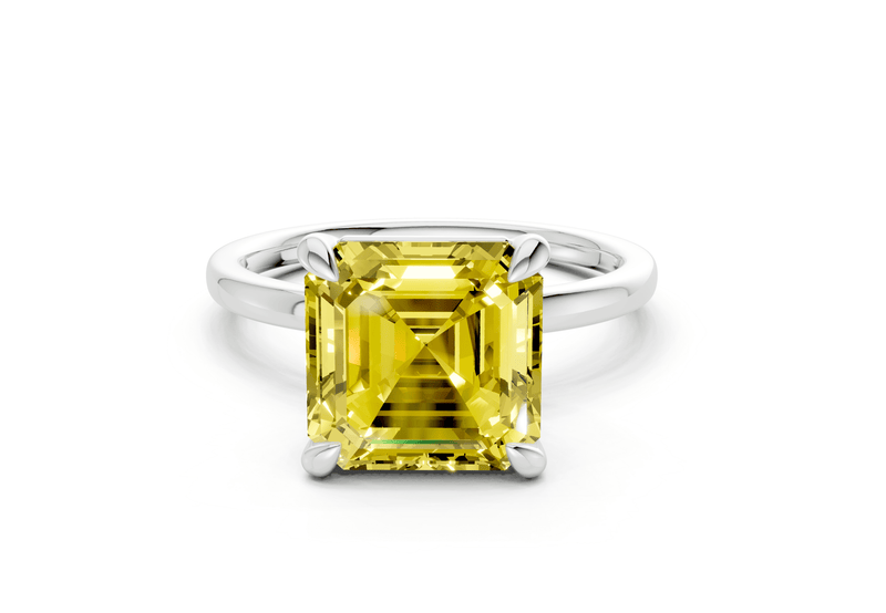 Clementine Yellow Diamond Solitaire Asscher Cut 1.8mm Engagement Ring - Ring Premier