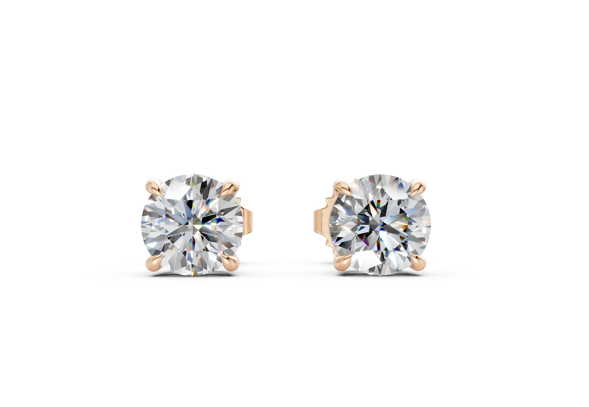 3.00 ct tw Round Lab-Grown Diamond Stud Earrings, 14K Rose Gold - Geneva 4-Prong Basket, Push-back