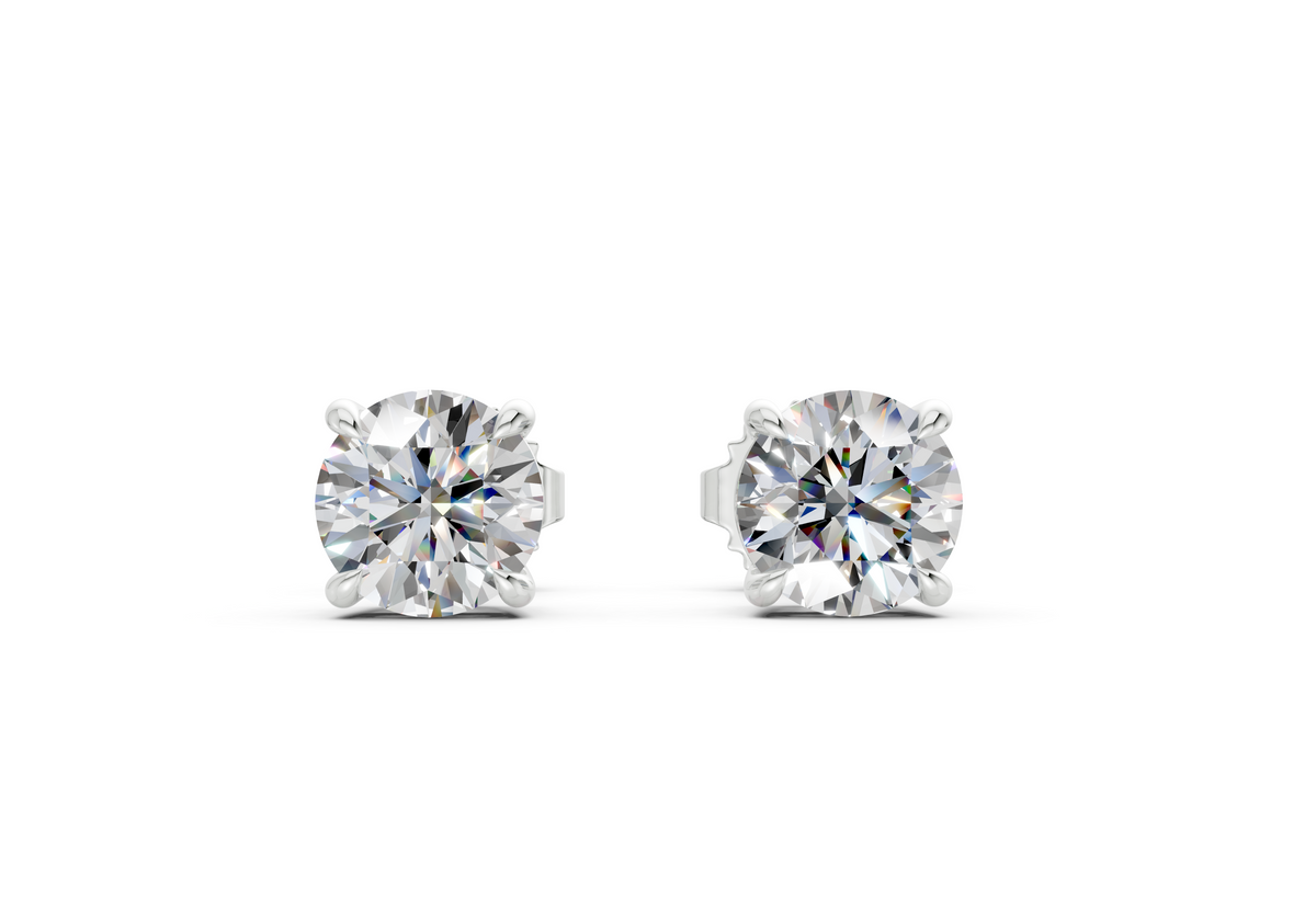 6.22 ct tw Round Lab-Grown Diamond Stud Earrings, 14K White Gold - Geneva 4-Prong Basket, Guardian-back