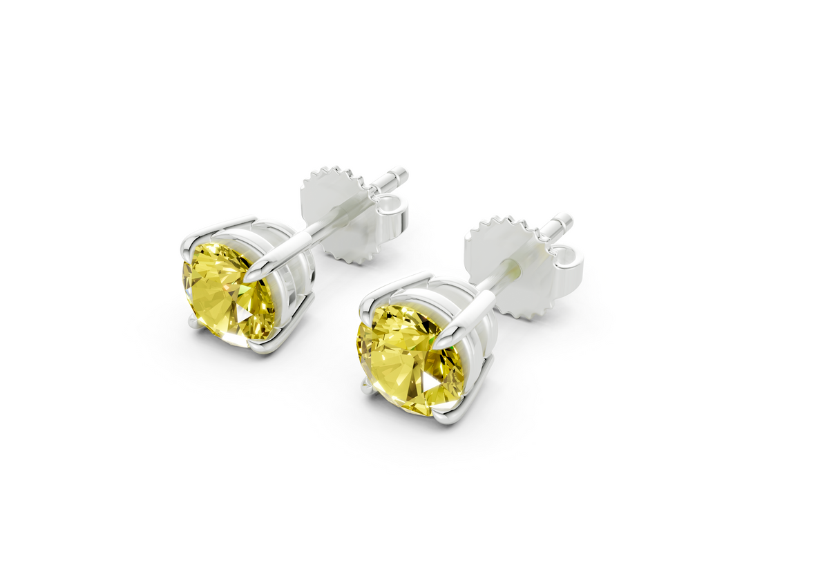 Geneva Classic Yellow Diamond Round Cut Studs