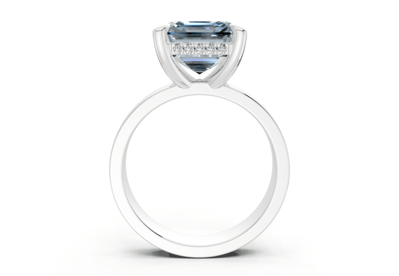 Echo Blue Diamond Solitaire Asscher Cut 4mm Engagement Ring - Ring Premier