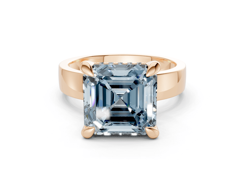 Echo Blue Diamond Solitaire Asscher Cut 4mm Engagement Ring - Ring Premier
