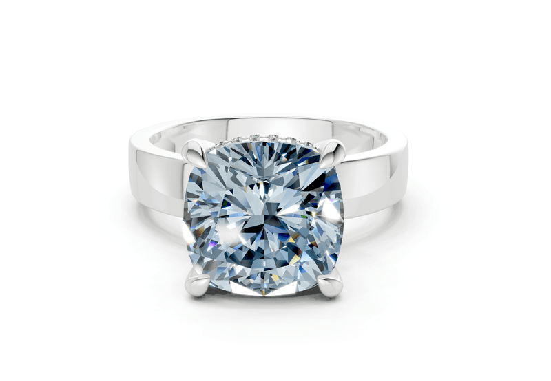 Echo Blue Diamond Solitaire Cushion Squareuare Cut 4mm Engagement Ring - Ring Premier