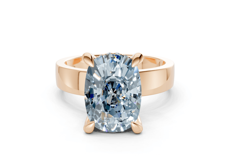 Echo Blue Diamond Solitaire Elongated Cushion Cut 4mm Engagement Ring - Ring Premier