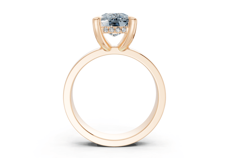 Echo Blue Diamond Solitaire Elongated Cushion Cut 4mm Engagement Ring - Ring Premier
