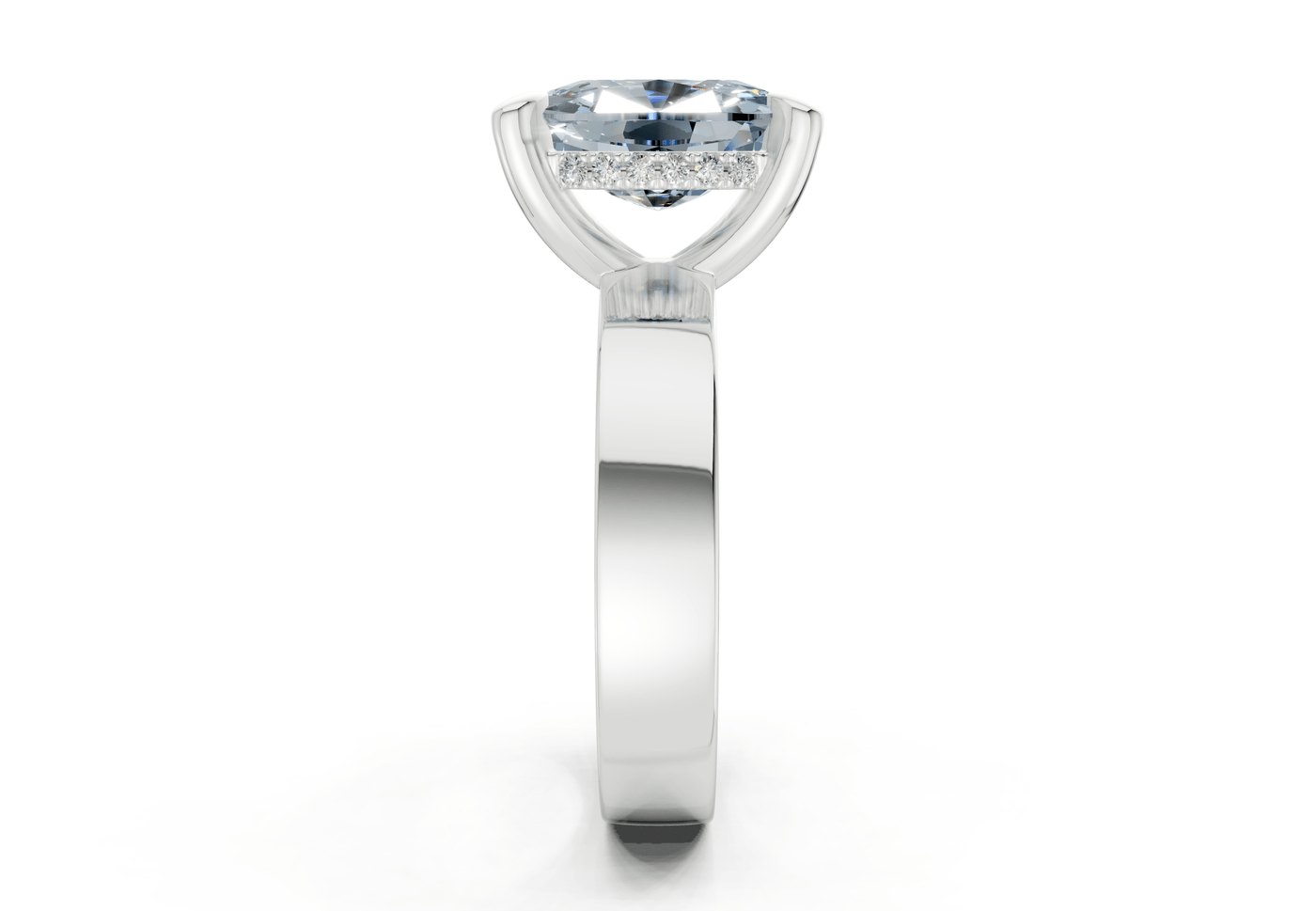 Echo Blue Diamond Solitaire Elongated Cushion Cut 4mm Engagement Ring