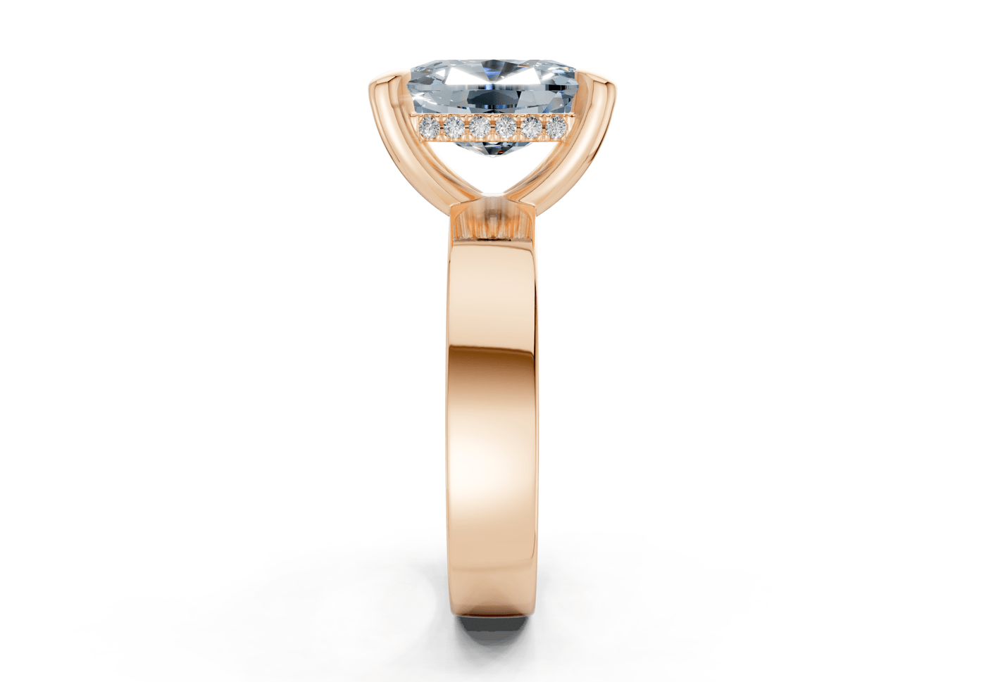 Echo Blue Diamond Solitaire Elongated Cushion Cut 4mm Engagement Ring