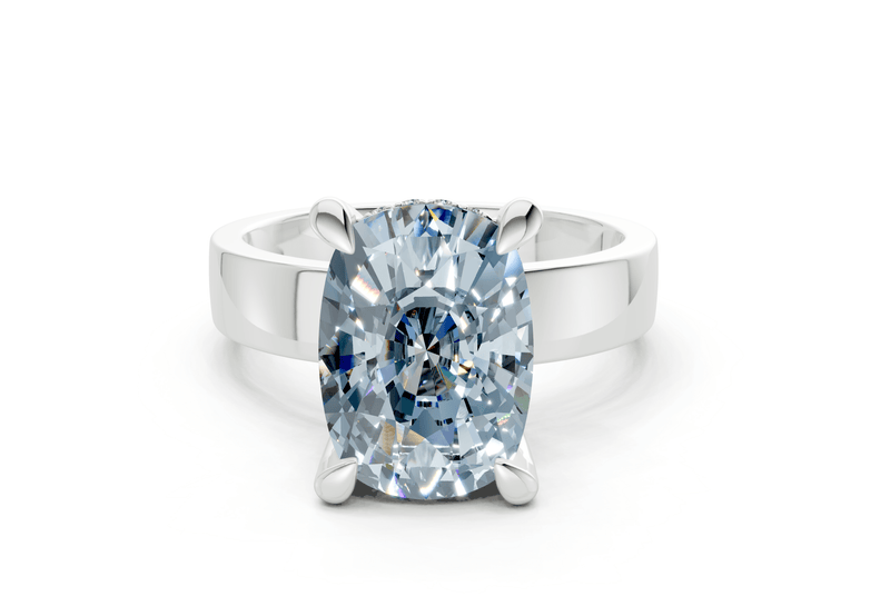 Echo Blue Diamond Solitaire Elongated Cushion Cut 4mm Engagement Ring - Ring Premier