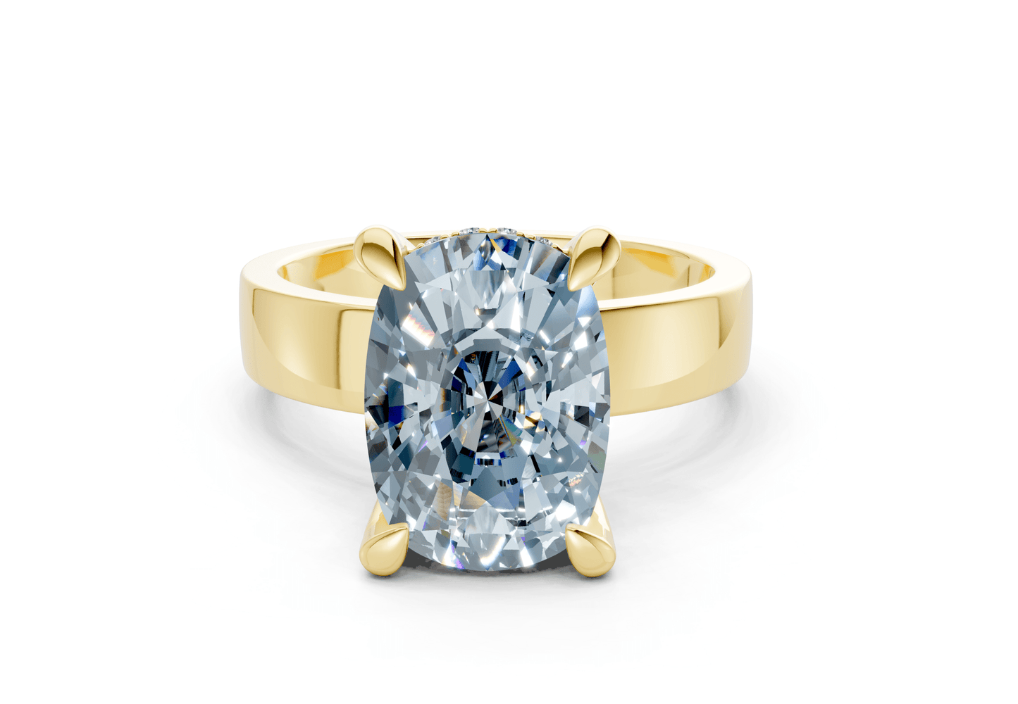 Echo Blue Diamond Solitaire Elongated Cushion Cut 4mm Engagement Ring - Ring Premier