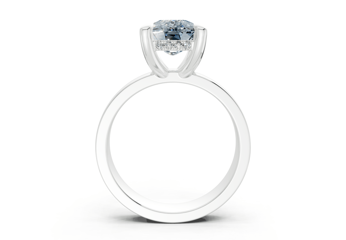 Echo Blue Diamond Solitaire Elongated Cushion Cut 4mm Engagement Ring