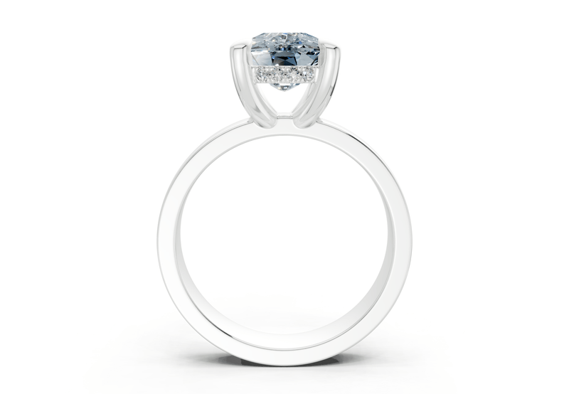 Echo Blue Diamond Solitaire Elongated Cushion Cut 4mm Engagement Ring - Ring Premier