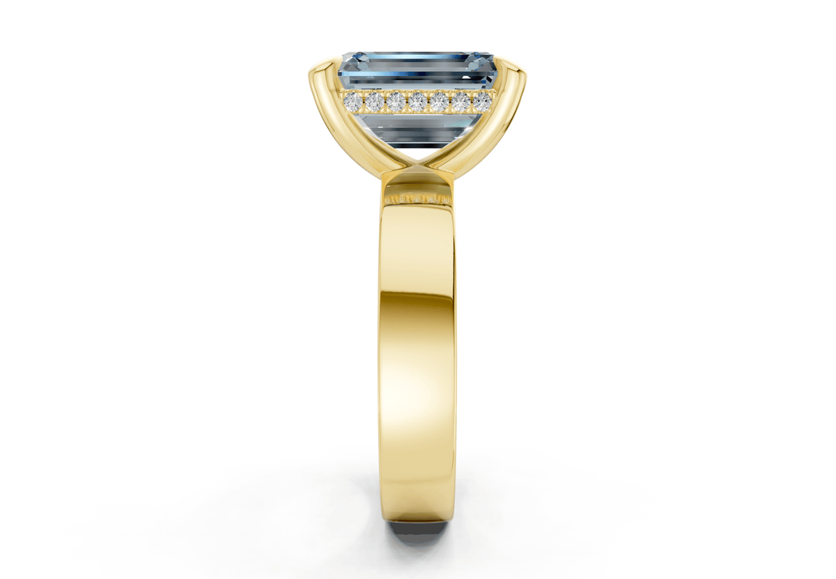 Echo Blue Diamond Solitaire Emerald Cut 4mm Engagement Ring
