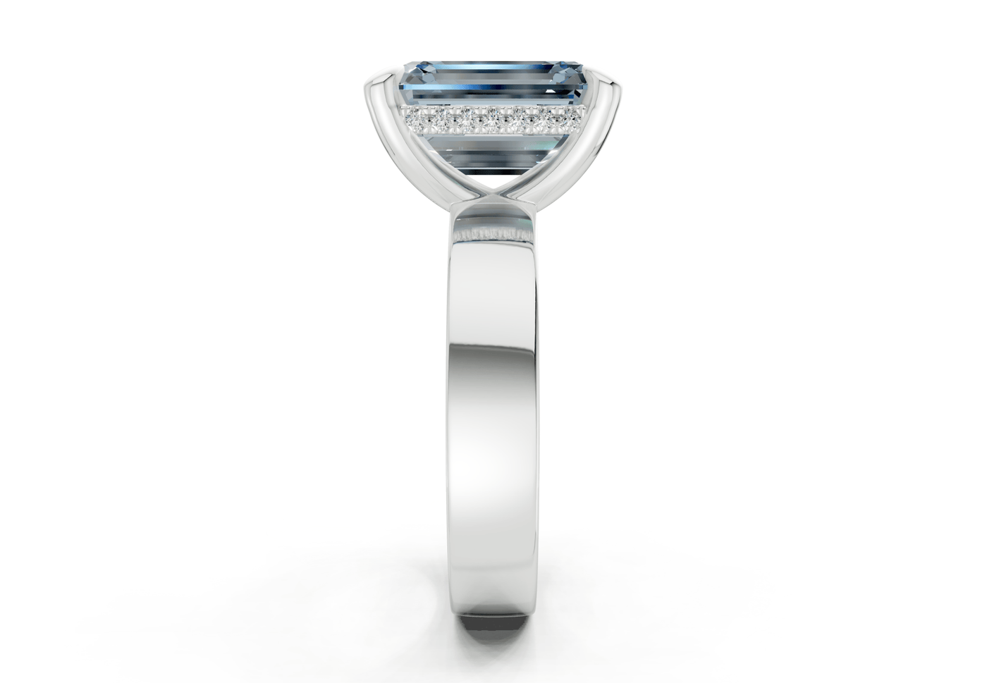 Echo Blue Diamond Solitaire Emerald Cut 4mm Engagement Ring