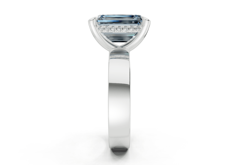 Echo Blue Diamond Solitaire Emerald Cut 4mm Engagement Ring - Ring Premier