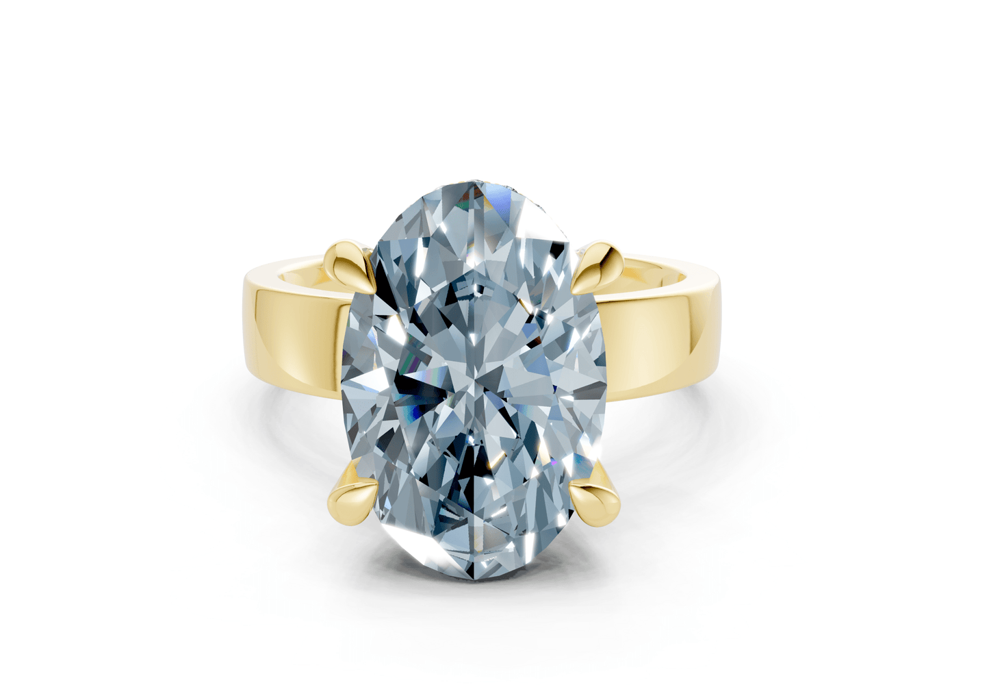 Echo Blue Diamond Solitaire Oval Cut 4mm Engagement Ring - Ring Premier