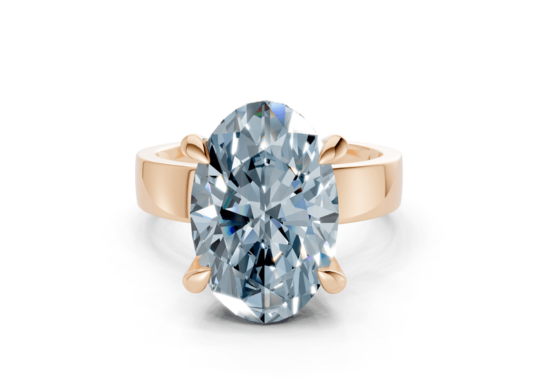 Echo Blue Diamond Solitaire Oval Cut 4mm Engagement Ring - Ring Premier