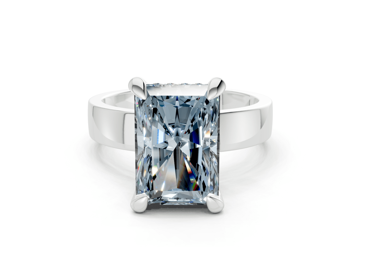 Echo Blue Diamond Solitaire Radiant Cut 4mm Engagement Ring