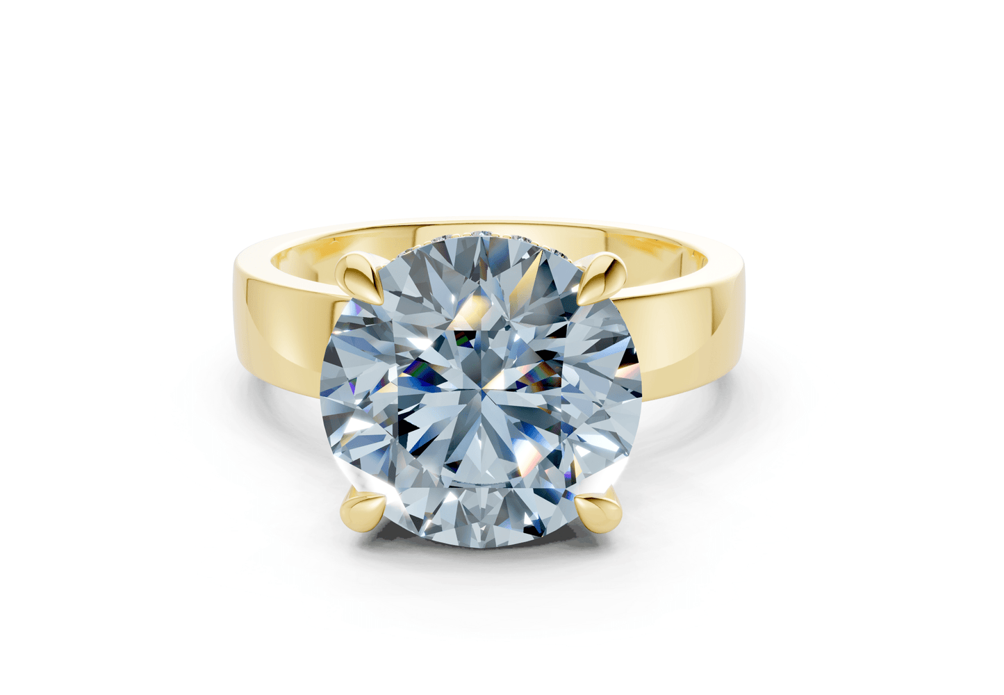 Echo Blue Diamond Solitaire Round Cut 4mm Engagement Ring - Ring Premier