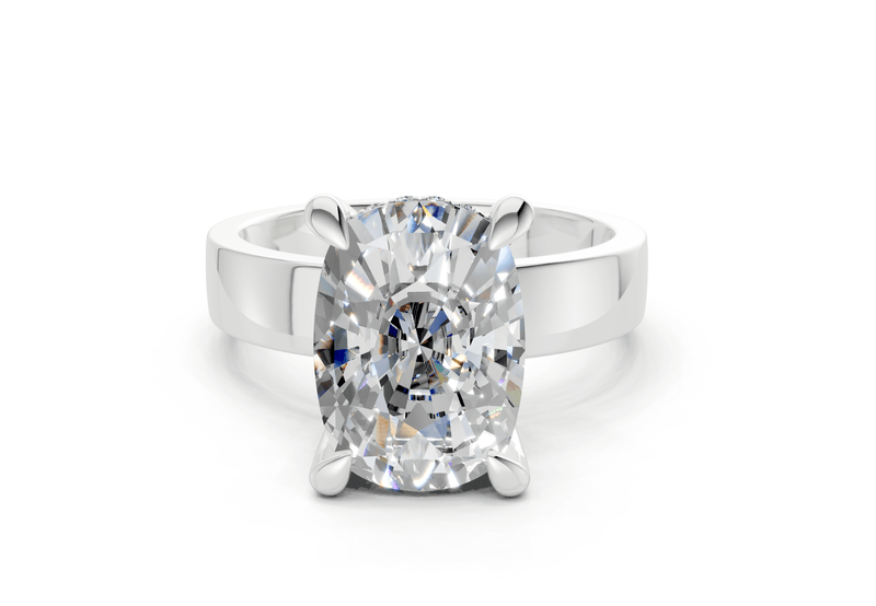 Echo Diamond Solitaire Elongated Cushion Cut 4mm Engagement Ring - Ring Premier