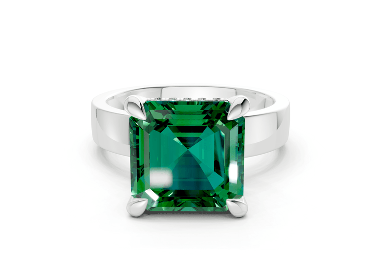 Echo Emerald Gemstone Solitaire Asscher Cut 4mm Engagement Ring - Ring Premier