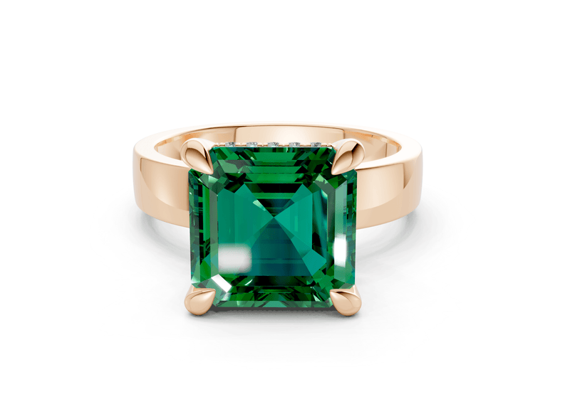 Echo Emerald Gemstone Solitaire Asscher Cut 4mm Engagement Ring - Ring Premier