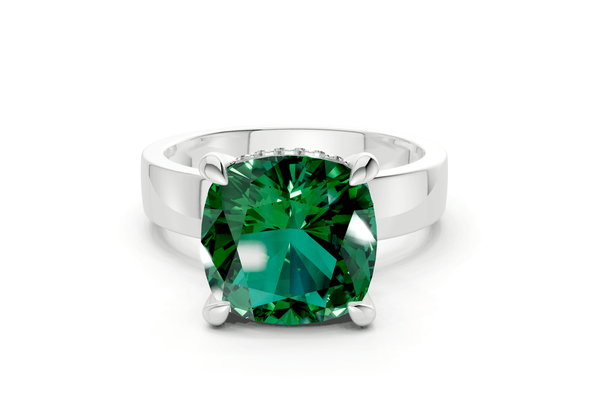 Echo Emerald Gemstone Solitaire Cushion Squareuare Cut 4mm Engagement Ring
