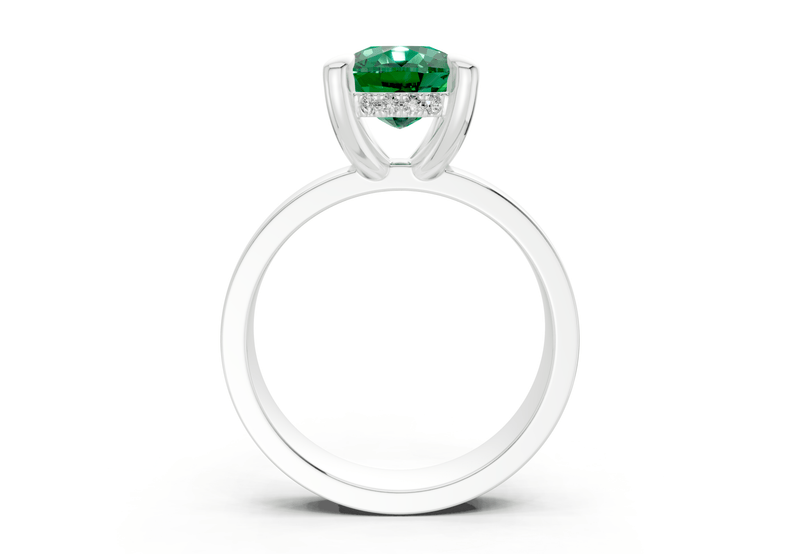 Echo Emerald Gemstone Solitaire Elongated Cushion Cut 4mm Engagement Ring - Ring Premier