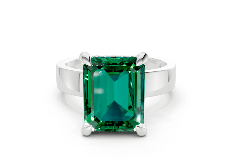 Echo Emerald Gemstone Solitaire Emerald Cut 4mm Engagement Ring - Ring Premier