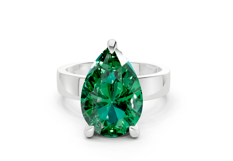 Echo Emerald Gemstone Solitaire Pear Cut 4mm Engagement Ring - Ring Premier