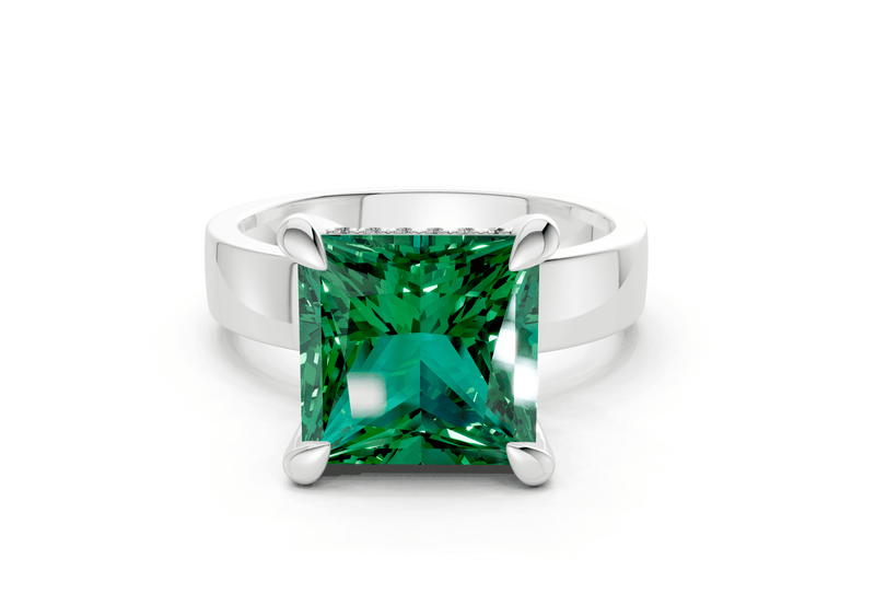 Echo Emerald Gemstone Solitaire Princess Cut 4mm Engagement Ring - Ring Premier