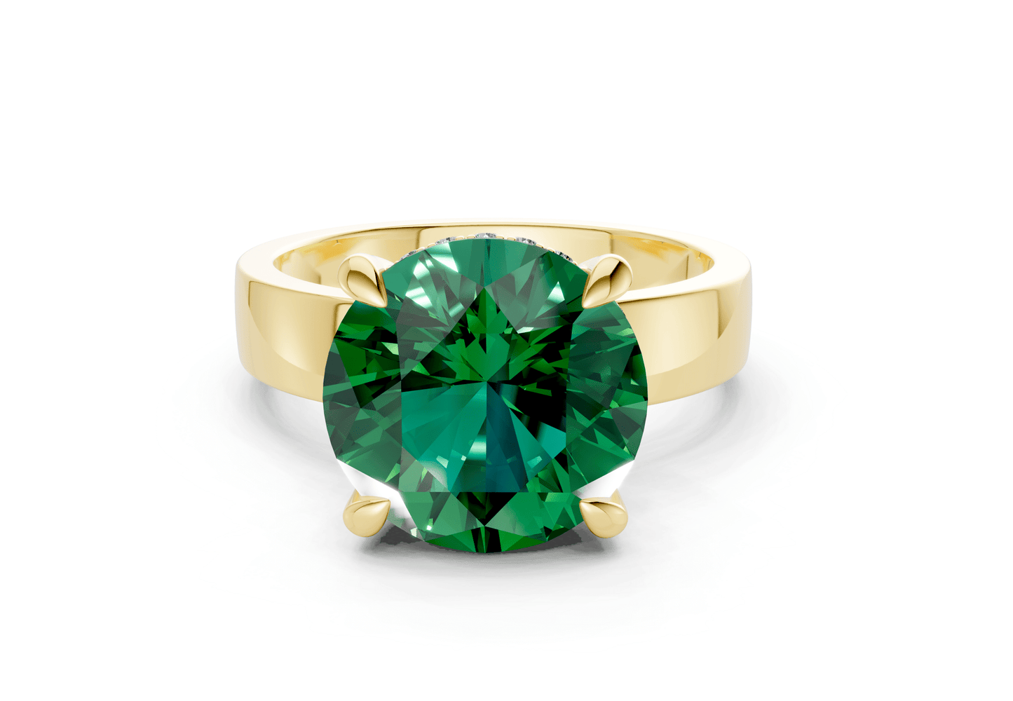 Echo Emerald Gemstone Solitaire Round Cut 4mm Engagement Ring - Ring Premier