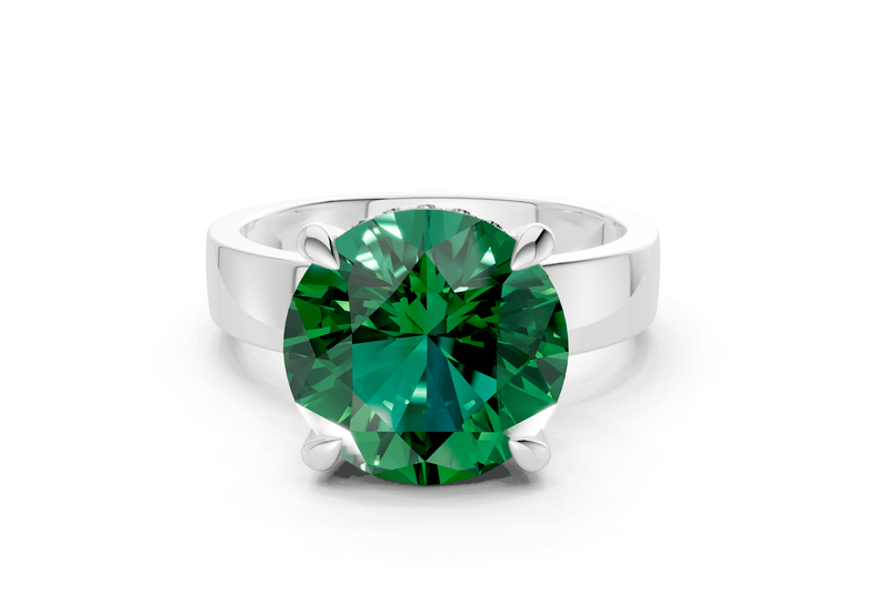 Echo Emerald Gemstone Solitaire Round Cut 4mm Engagement Ring - Ring Premier