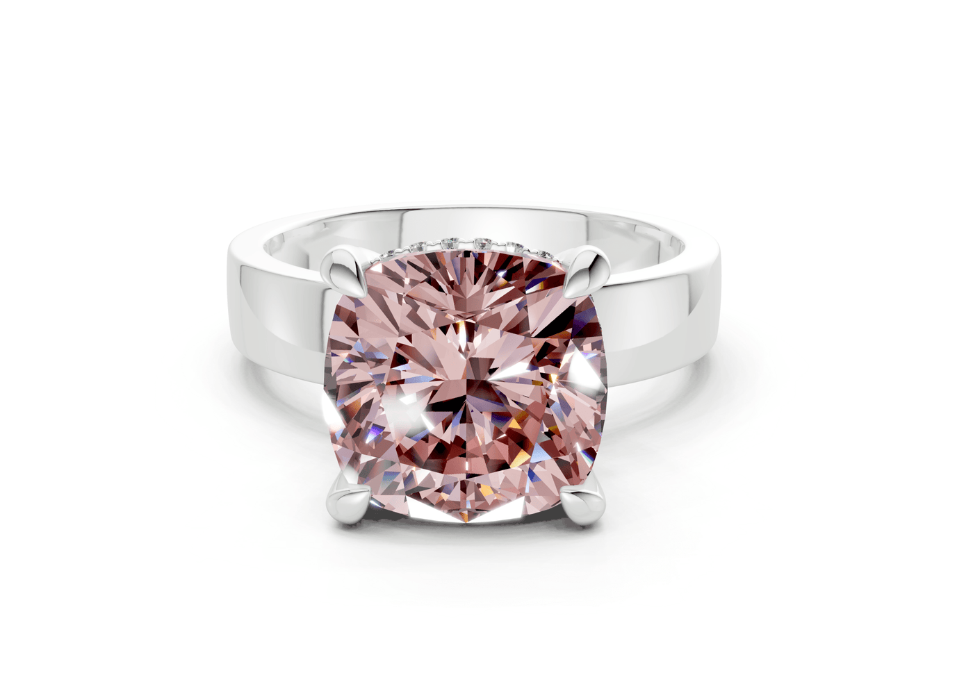 Echo Pink Diamond Solitaire Cushion Squareuare Cut 4mm Engagement Ring