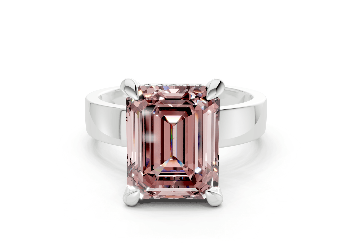 Echo Pink Diamond Solitaire Emerald Cut 4mm Engagement Ring